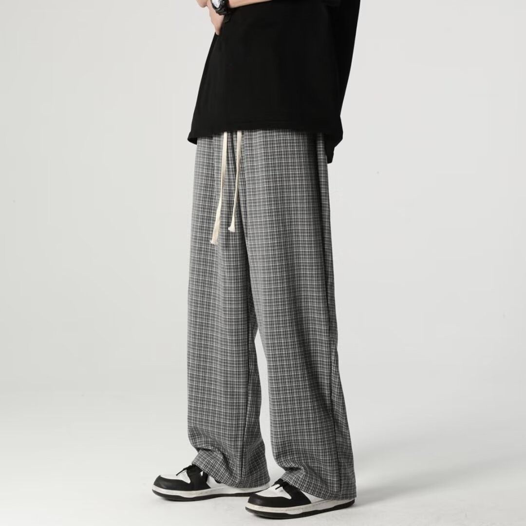 Men's Clothing Pants Men's Spring And Autumn Loose Wide Leg Pants American Retro Plaid Pants Straight Sports Pants Hiphop Casual Pants_viptrois.com