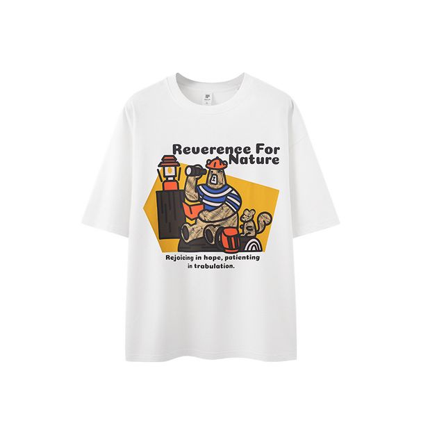 Men's Clothing Men's Wear Heavy Camping Bear Printed T Shirt 2025 Spring And Summer New American Loose Casual Short Sleeve_viptrois.com