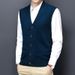 Men's Wool Blend V-Neck Sleeveless Vest Knit Cardigan - Stylish Casual Layering Piece For Autumn (Blue, Grey, Red, Black, Dark Grey) Sizes M _viptrois.com