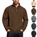 Men's Fleece Half-Zip Stand Collar Long Sleeve Sweatshirt - Winter Warm Pullover For Casual & Outdoor (Khaki, Dark Gray, Black, Coffee, Navy)_viptrois.com