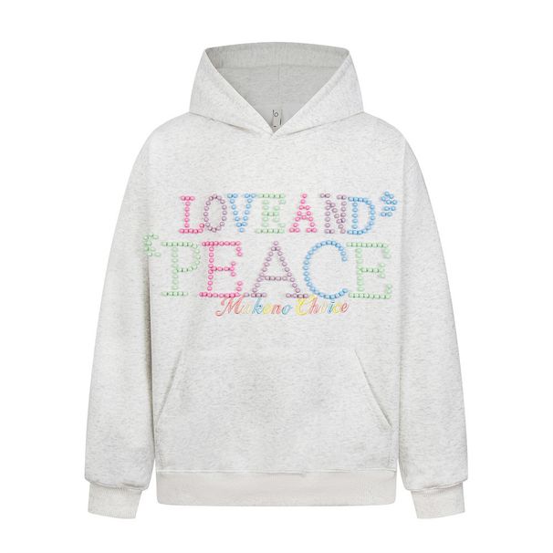 Colorful Letter Beaded Design Hoodie Vibe Trendy Brand Men's Niche Loose Fit Sports Casual Pullover_viptrois.com