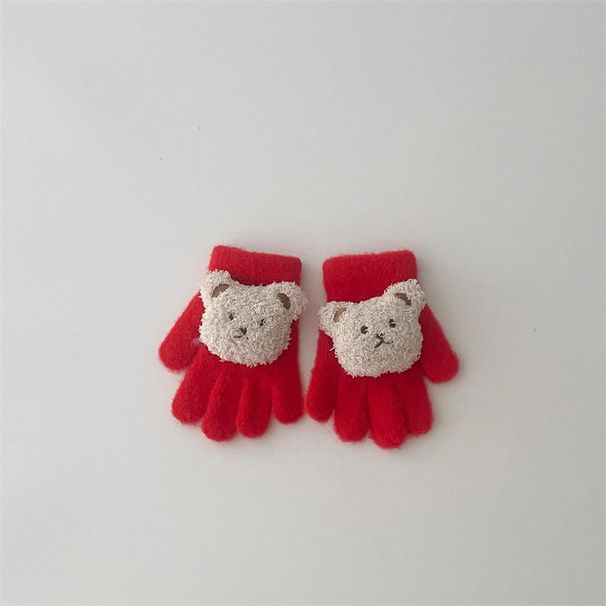 Children's gloves Winter ins cartoon Bear warm finger knitted baby student gloves_viptrois.com