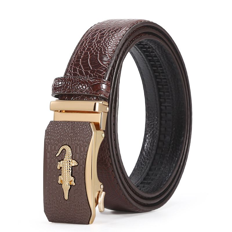 XUANMU New Men's Automatic Buckle Crocodile Pattern Leather Belt Casual Waist Belt For Men Women F0373_viptrois.com