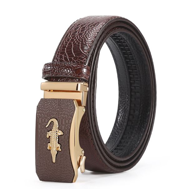 XUANMU New Men's Automatic Buckle Crocodile Pattern Leather Belt Casual Waist Belt For Men Women F0373_viptrois.com
