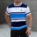 Men's Clothing Short Sleeved T Shirt Striped Print Youth Summer Casual Polyester Round Neck Top_viptrois.com