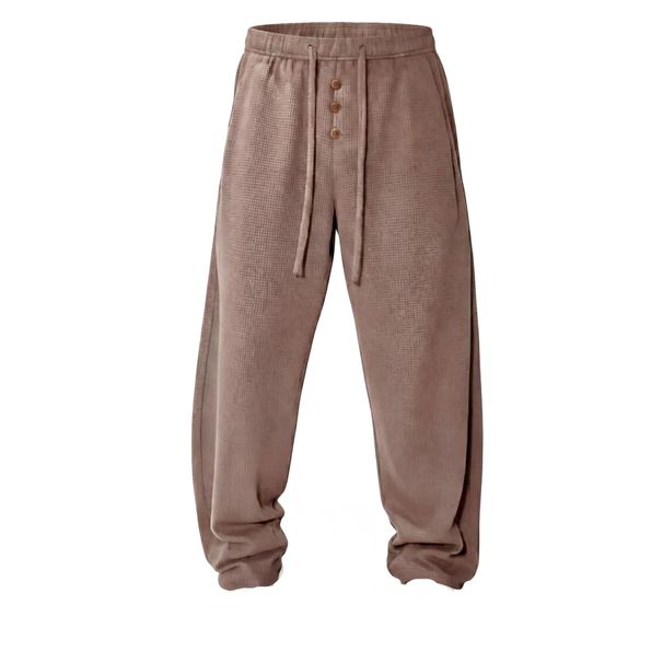 Men's Waffle Knit Loose Fitting Casual Pants Drawstring Straight Leg Trousers Multi Color Versatile Sports Sweatpants Spring Summer Style_viptrois.com