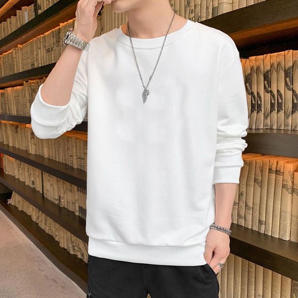 Men's Oversized Sweatshirt – Minimalist Long Sleeve Pullover (M-5XL, 240GSM Polyester, Streetwear Essential, White/Black/Red/Yellow/Charcoal/Navy)_viptrois.com