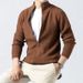"Men's Textured Knit Cardigan – Stand Collar Drop Shoulder Sweater (Brown/Grey/Black/Navy, Sizes M-XXXL)"_viptrois.com