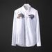Men's Handmade Embroidered Wolf Head Long Sleeve Shirt Slim Fit Trendy Youth Cotton Blend Casual Shirt Black White Striped_viptrois.com