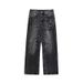 Men's Clothing Fashion Mid Waist Design Lightning Crack Washed Jeans For Men Spring And Autumn Retro Loose Straight Pants_viptrois.com