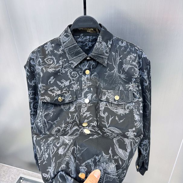 Men's Clothing Men's autumn new style jacket casual loose retro jacquard outer wear men's shirt_viptrois.com