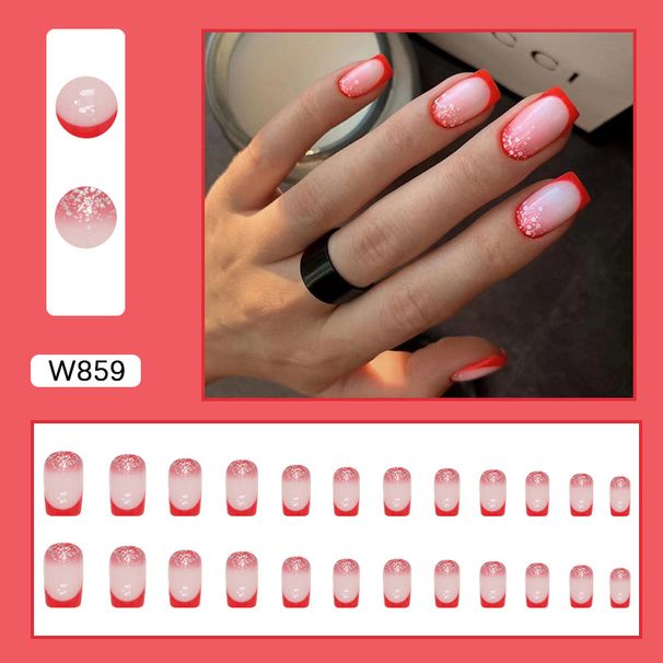 Nails Art Chili Red Delicate And Beautiful Double French Glitter Nail Art Medium And Long Square Wearable Nail Art Pieces Removable_viptrois.com