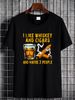 I Like Whiskey And Cigars And Maybe 3 People Vintage Quote Gift T-Shirt Slightly Fashion Graphic Stretched Comfortable Breathable Casual Unisex_viptrois.com