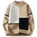 "Men's Color Block Knit Sweater – Trendy Loose Fit Winter Pullover, Warm & Stylish (Khaki/Black/Green, M-XXXL)"_viptrois.com