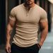 2024 Men's Summer Sports Casual Stretch Vertical Stripe Short Sleeve Henley Ribbed Knit Shirt_viptrois.com