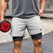Men's quick-drying zipper shorts men's elastic fitness sports loose running casual fake two-layer pants basketball exercise pants_viptrois.com