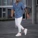 Men's Clothing Solid Color Denim Shirt Short Sleeved T Shirt Casual Loose T Shirt_viptrois.com