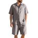 Men's Clothing Men's Summer Linen Suit Striped Loose Short Sleeved Shirt Beach Shorts Two Piece Suit_viptrois.com