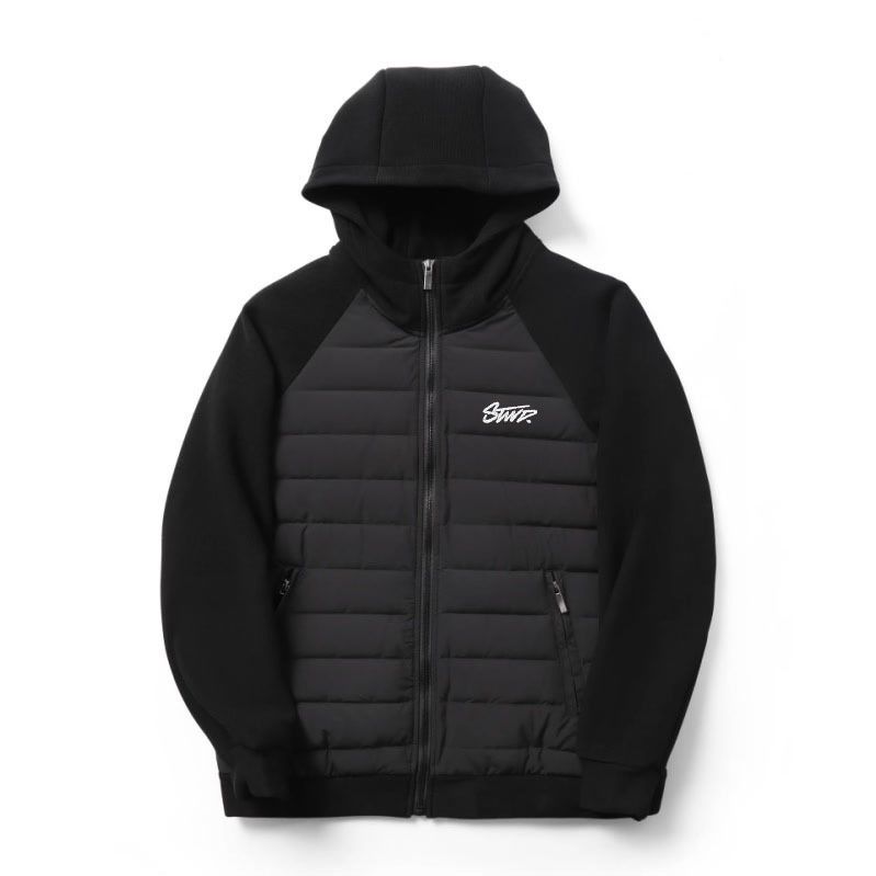 Premium Print Hooded Puffer Jacket – Slim-Fit Quilted Coat (Polyester Fill, Urban Streetwear, Black/White) – M-3XL_viptrois.com