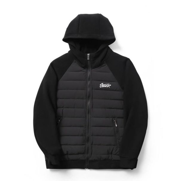 Premium Print Hooded Puffer Jacket – Slim-Fit Quilted Coat (Polyester Fill, Urban Streetwear, Black/White) – M-3XL_viptrois.com