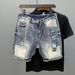 Men's Clothing Denim Shorts Men Summer Loose Trendy Print Contrast Color Multi Pocket Workwear Casual Shorts Men's Mid Length Pants_viptrois.com