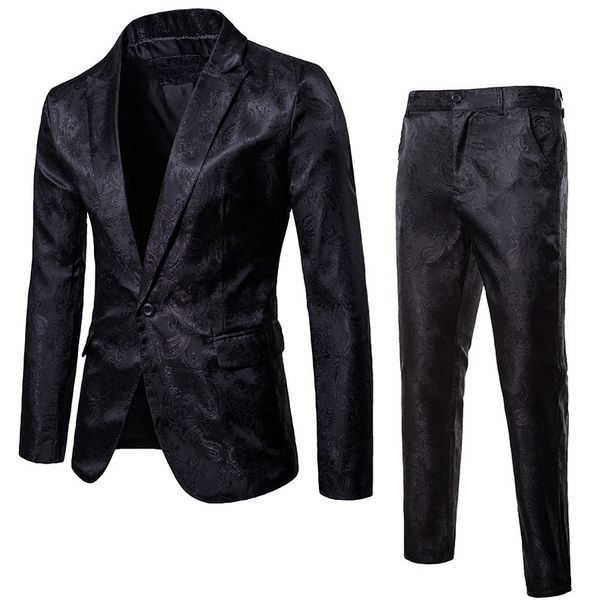 men's autumn and winter new men's bright dark pattern suit nightclub one-button men's lapel suit trendy suit_viptrois.com