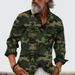 Men's Clothing Men's Printed Lapel Long Sleeved Loose Shirt Multi Pocket Casual Men's Work Shirt_viptrois.com