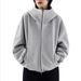 Heavyweight Double-Zip Fleece Hoodie – Oversized Streetwear Pullover With 3D Graphic (M-3XL, Ash Grey/Black)_viptrois.com