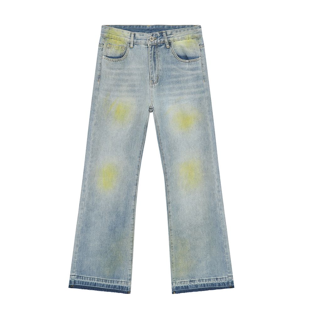Men's Clothing Korean Street Style Distressed Tie Dye Cleanfit All Match Slightly Flared Washed Jeans Trend_viptrois.com