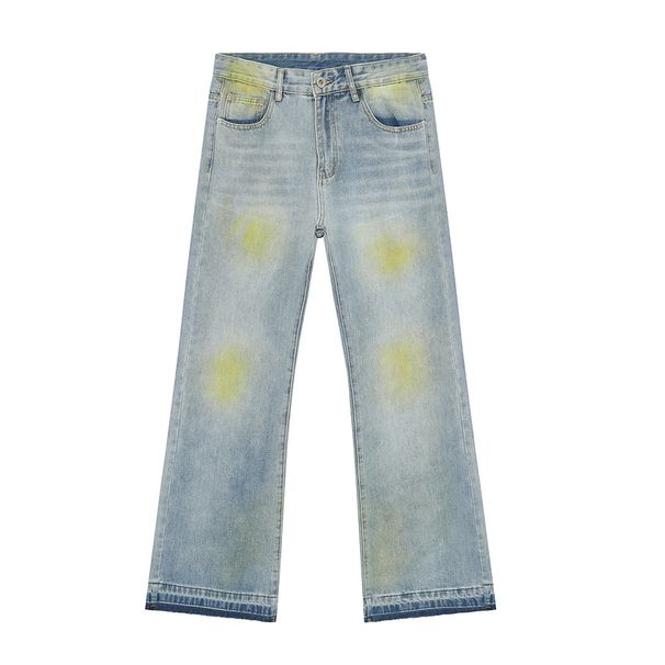 Men's Clothing Korean Street Style Distressed Tie Dye Cleanfit All Match Slightly Flared Washed Jeans Trend_viptrois.com