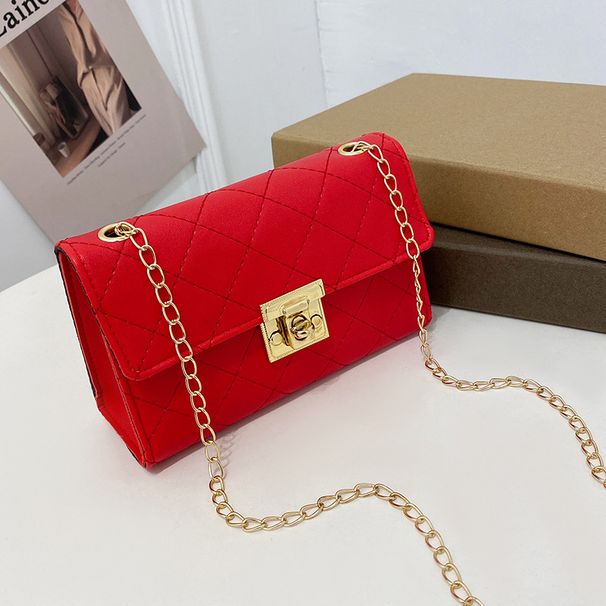 Quilted Square Bag - Plaid & Embroidery Lock Chain Crossbody Phone Purse | Classic Shoulder Bag For Women_viptrois.com