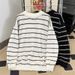 Men's Striped Deer Print Sweater - Retro Vintage Knit Pullover, Unisex Oversized Casual Crewneck Long Sleeve Top For Fall Winter_viptrois.com