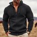 Men's Waffle-Knit Zip-Up Hoodie - Heavyweight Vintage Contrast Collar Streetwear Sweatshirt_viptrois.com