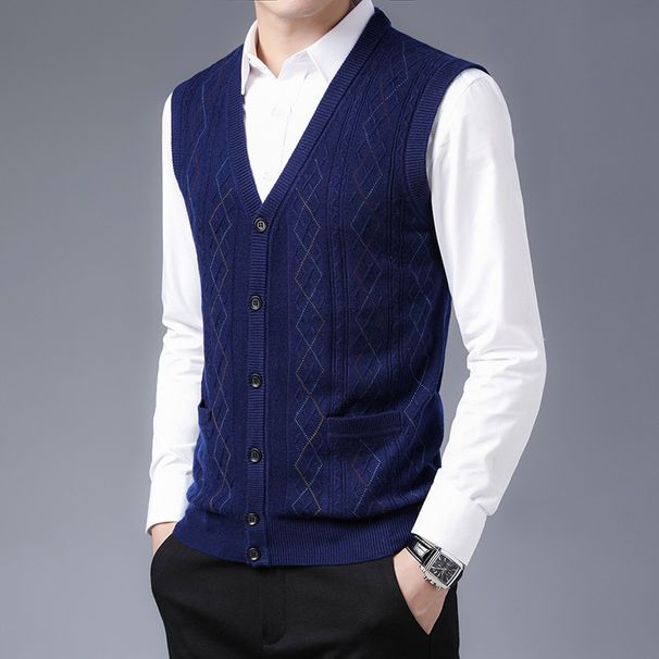 Men's Wool Blend V-Neck Sleeveless Vest Sweater - Plaid & Camouflage Patterns, Slim Fit, Casual & Versatile For Autumn_viptrois.com