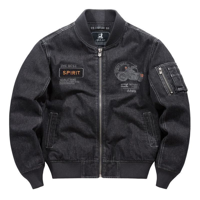 Men's Clothing American High Street Heavy Work Old Stand Collar Motorcycle Style Denim Jacket Trendy Brand Coat Roll Back Control Price 238_viptrois.com