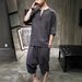 Men's Clothing Men's Cotton And Linen Embroidery Buttoned Large Size Cropped Pants Short Sleeved Suit Summer Linen Set_viptrois.com