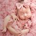 Ylsteed 2 Pieces Set Dusty Pink Chiffon Newborn Romper with Bow Hairband Dot Lace Baby Photography Outfits_viptrois.com