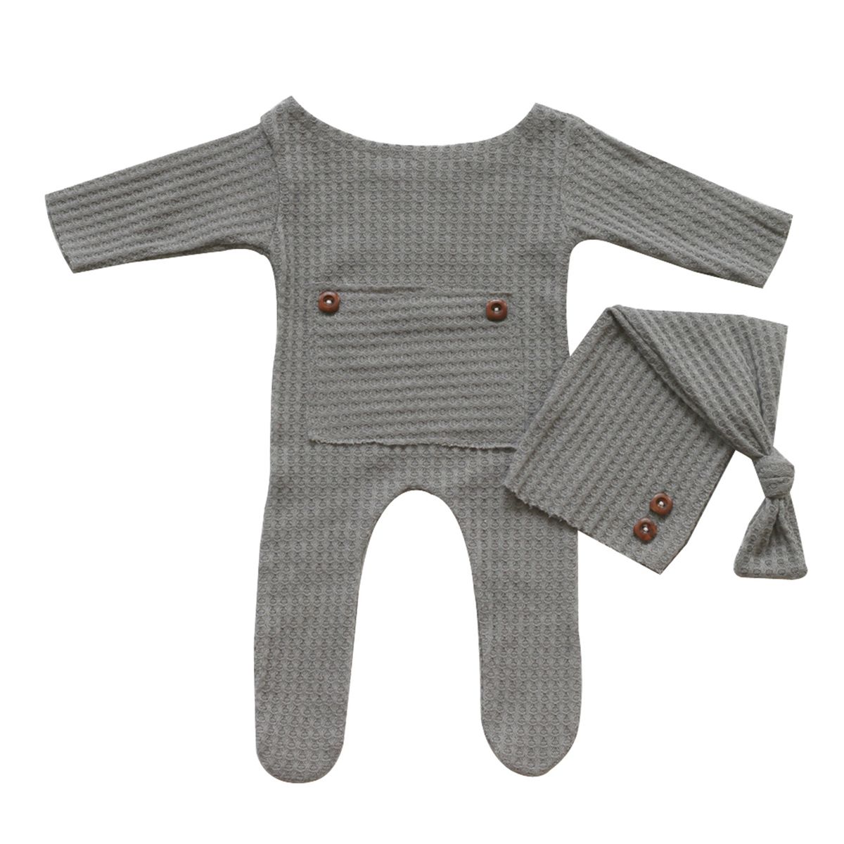 Drivedirect 1 Set Baby Jumpsuit Skin-friendly Stretchable Two-piece Suit Newborn Photography Hat Clothing for Indoor_viptrois.com