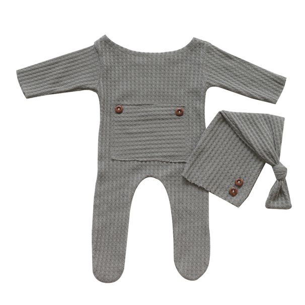 Drivedirect 1 Set Baby Jumpsuit Skin-friendly Stretchable Two-piece Suit Newborn Photography Hat Clothing for Indoor_viptrois.com