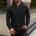 Men's Waffle Knit Button-Up Stand Collar Long Sleeve Shirt - Lightweight Breathable Casual Pullover For Fall (S-XXXL, Solid Colors)_viptrois.com