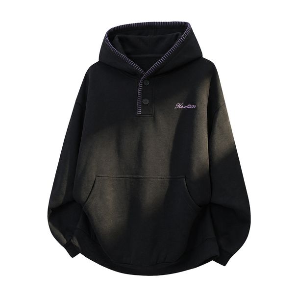 Monochrome Man- Color-Block Brim Half-Open Collar Hooded Sweatshirt For Men Spring New 400G Heavyweight Texture Trendy Brand Oversized_viptrois.com