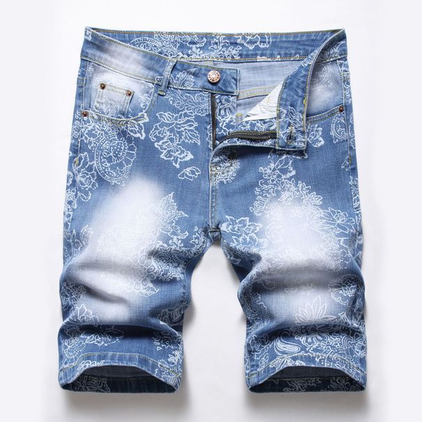 Men's Clothing Fashion Elastic Printed Personalized Denim Shorts_viptrois.com