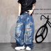 Men's Clothing Vibe Niche Trend Brand Handsome Big Hole Beggar Jeans Men Cityboy Wasteland Dirty Wash Wide Leg Long Pants_viptrois.com