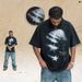 Summer Chinese Trend Brand American Style Washed Star Distressed Print Loose Fit Couple T-Shirt_viptrois.com