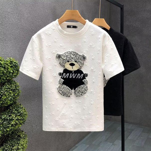 Little Bear Embroidered Short Sleeved For Youth Handsome Round Neck T-shirt 2025 Summer New Men's Cartoon_viptrois.com