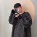 New round neck striped sweater men's autumn and winter fashion simple pullover sweater retro loose versatile top_viptrois.com