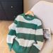 Men's Clothing Women's Round Neck Cutout Striped Sweater Autumn Thin Knit Base Layer Top Loose Fit Short For Formal & Casual_viptrois.com