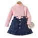 Baby Clothing Children's Clothes Girls Solid Color Vest Long Sleeve Shirt Denim Open Bag Pleats Skirt Suit_viptrois.com