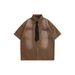 Men's Clothing Washed Retro Denim Short Sleeved Shirt Trendy College Style Loose Shirt_viptrois.com