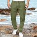 Man's clothing Men's cargo pants drawstring multi-pocket cotton hemp casual pants_viptrois.com